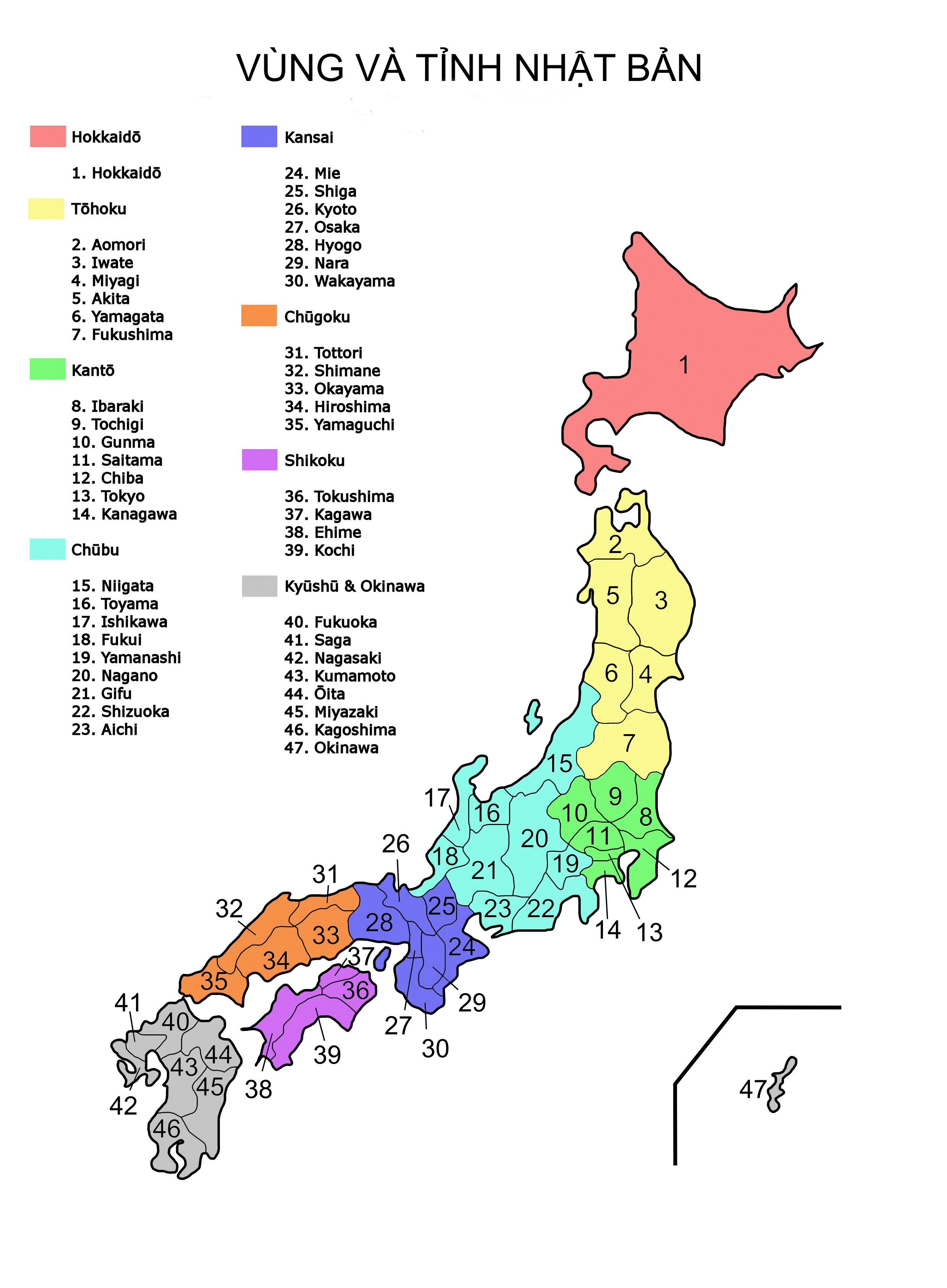 Bản đồ vùng và tỉnh Nhật Bản