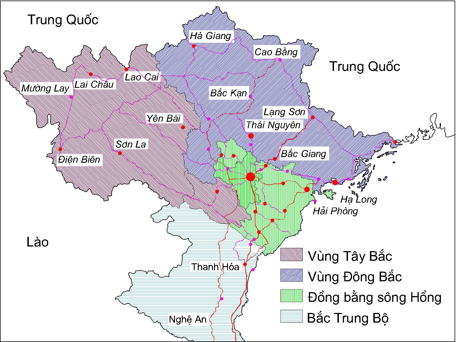Bản đồ vị trí vùng Đồng bằng Sông Hồng (màu xanh)