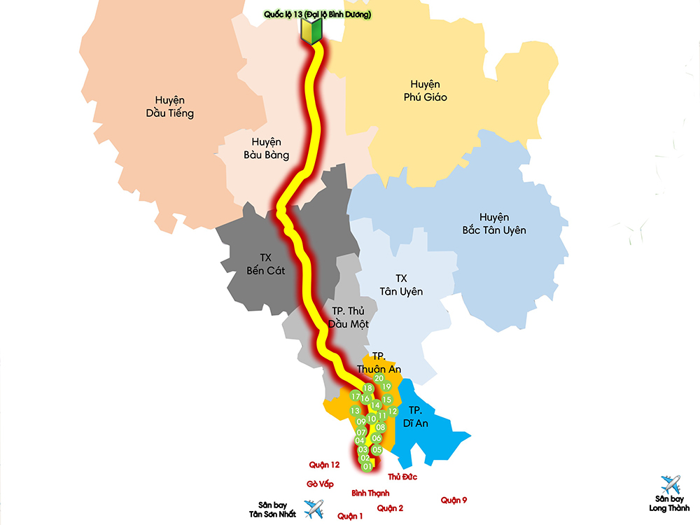 Bản đồ tiếp giáp các khu vực lân cận của TP Thuận An