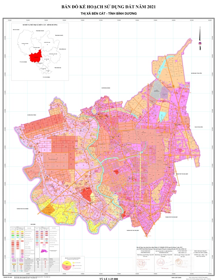 Bản đồ quy hoạch sử dụng đất Thành phố Bến Cát đến năm 2021.