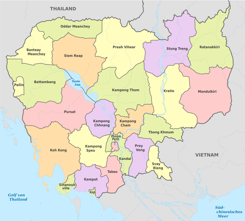 Bản đồ hành chính đất nước Campuchia mới nhất