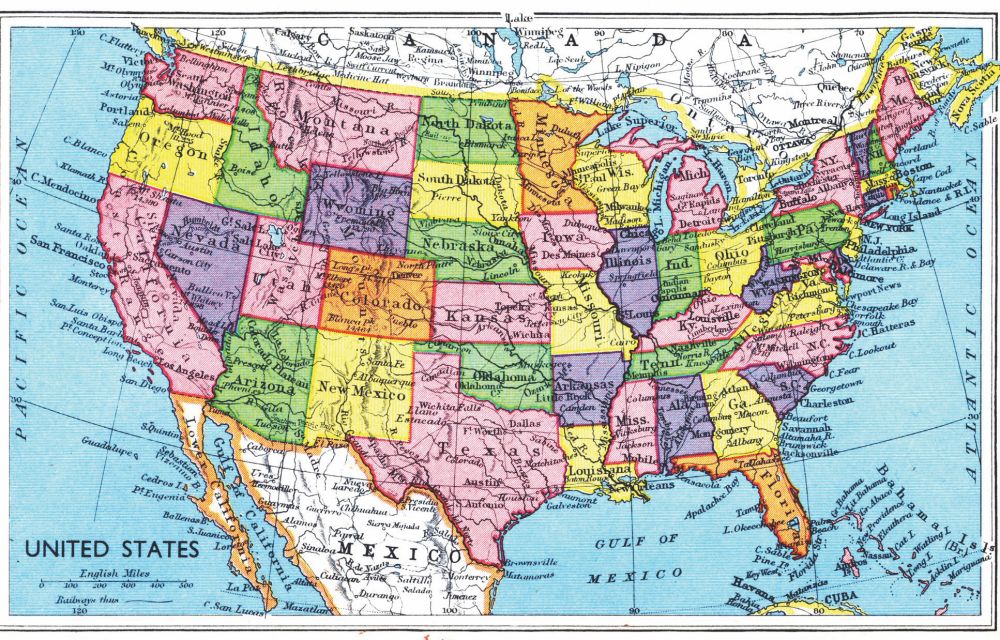 Bản đồ địa lý các tiểu bang tại nước Mỹ