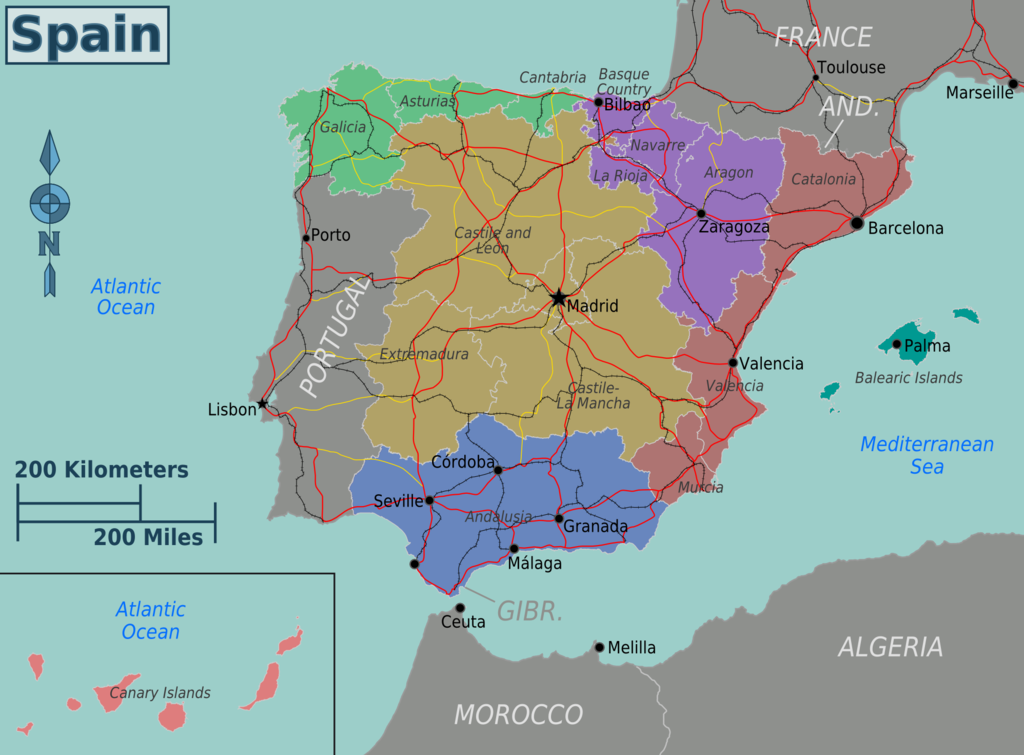 Bản đồ các vùng của Tây Ban Nha