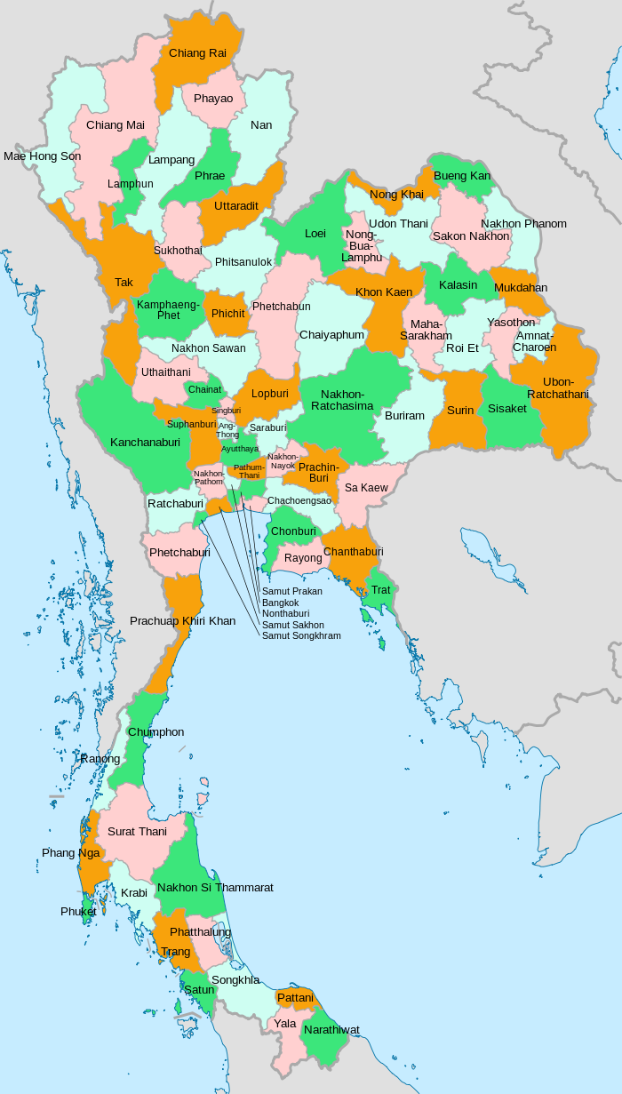 Bản đồ các tỉnh ở đất nước Thái Lan năm 2022