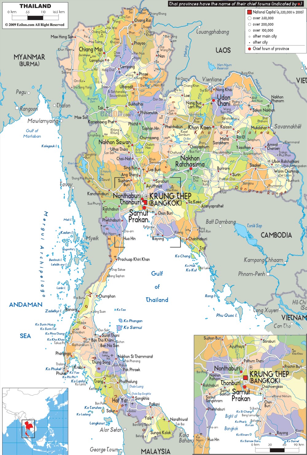 Bản đồ đất nước Thái Lan năm 2022