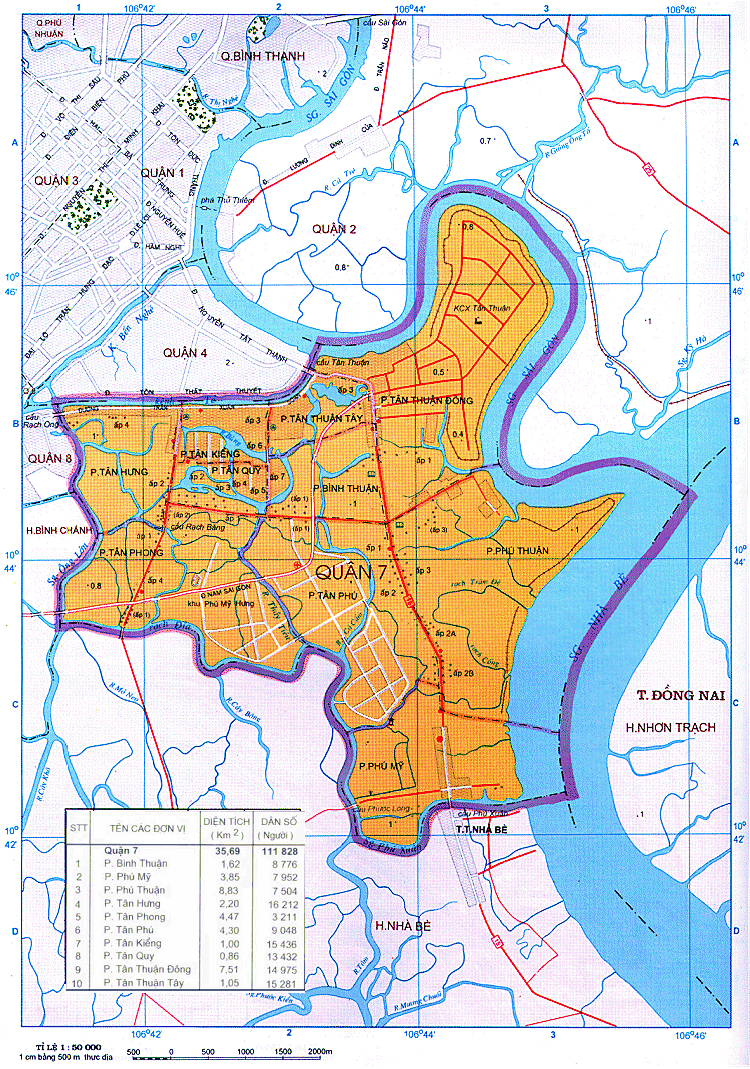 Bản đồ ranh giới và giao thông tại Quận 7 chi tiết