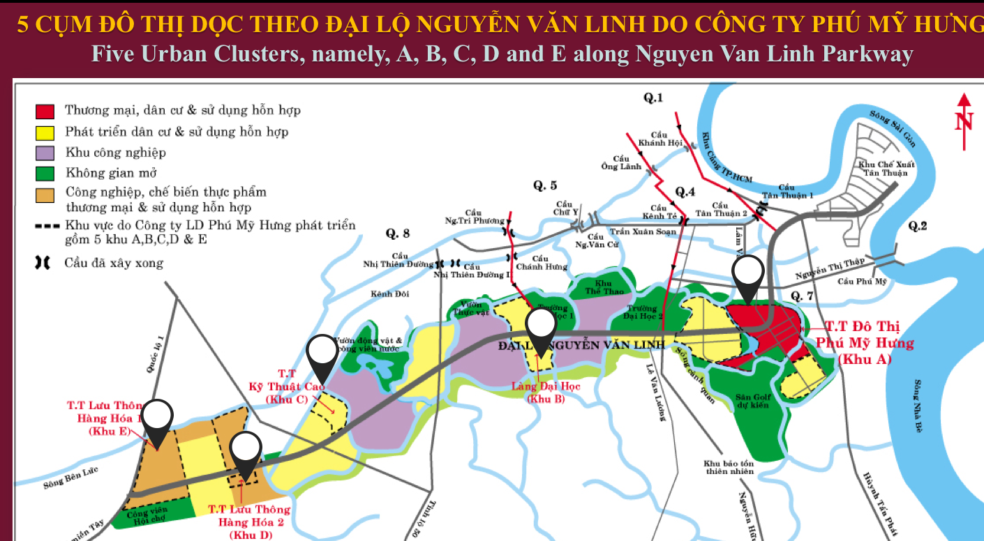 5 cụm độ thị dọc theo Đại lộ Nguyễn Văn Linh do Công ty Phú Mỹ Hưng phát triển