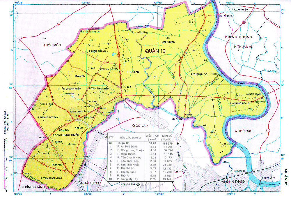 Bản đồ vị trí tiếp giáp của Quận 12 năm 2022