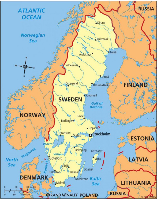 Bản đồ Thụy Điển và các nước Châu Âu năm 2022