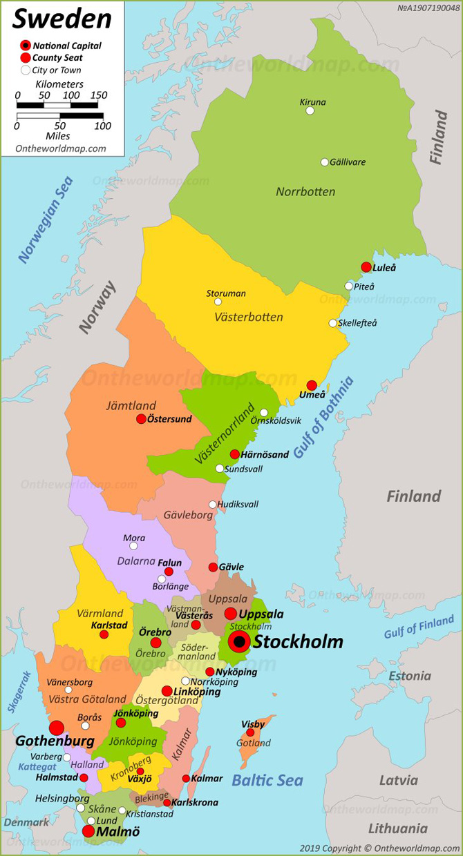 Bản đồ đất nước Thụy Điển chi tiết năm 2022