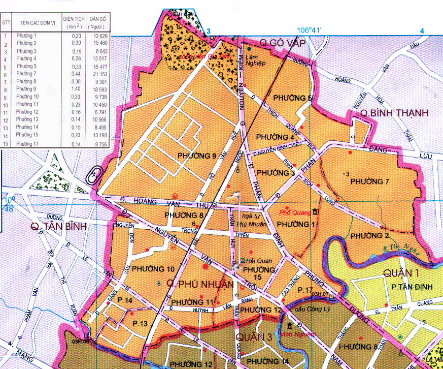 Bản đồ các phường và các tuyến đường tại Quận Phú Nhuận