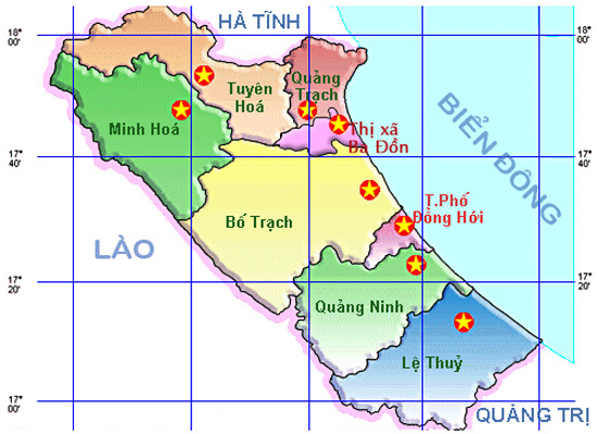 Bản đồ các huyện tại tỉnh Quảng Bình