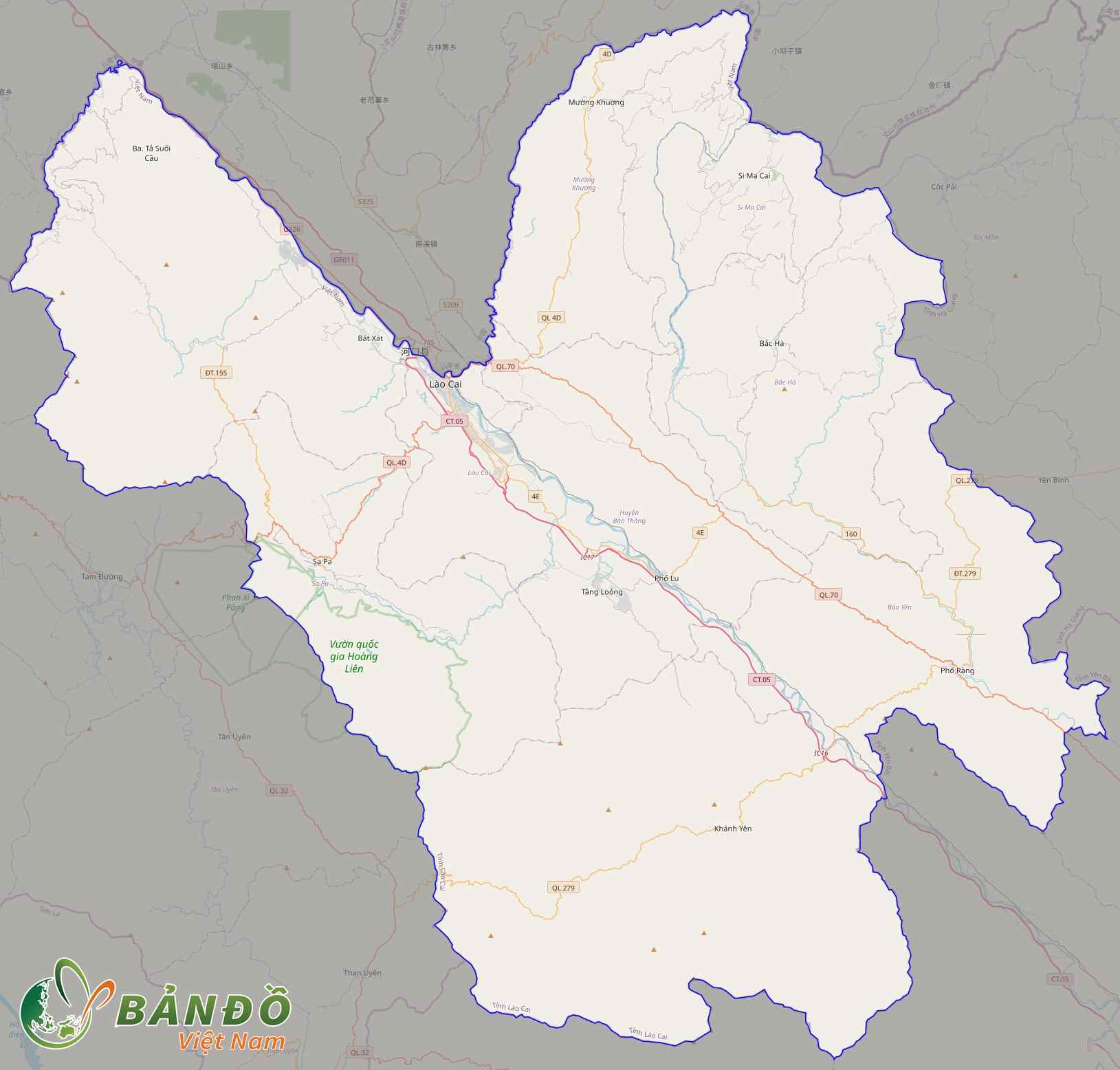 Bản đồ Tỉnh Lào Cai ở trên nền Open Street Map
