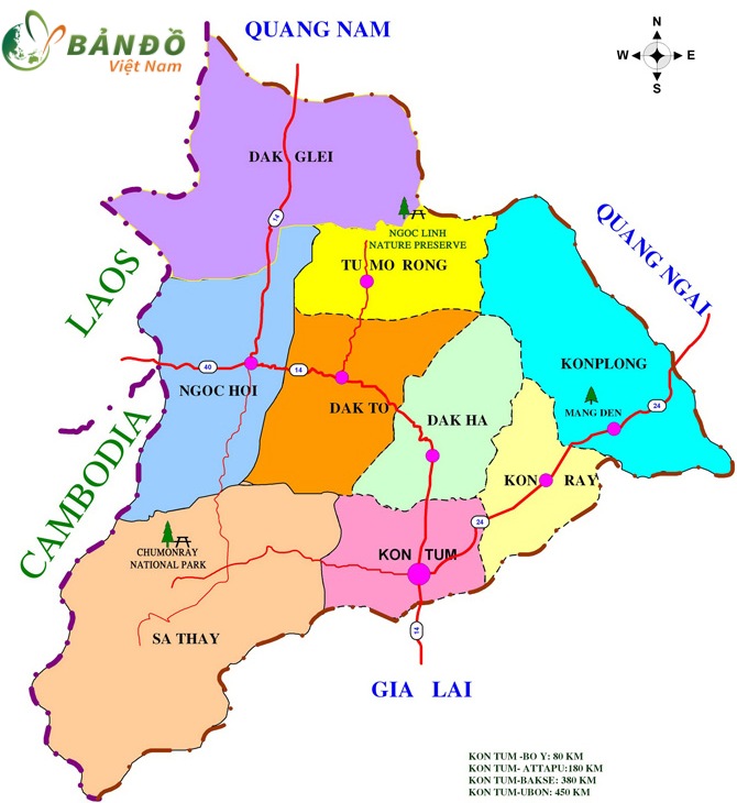 Bản đồ các huyện của tỉnh Kon Tum