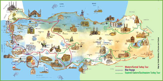 Bản đồ du lịch đất nước Thổ Nhĩ Kỳ mới nhất