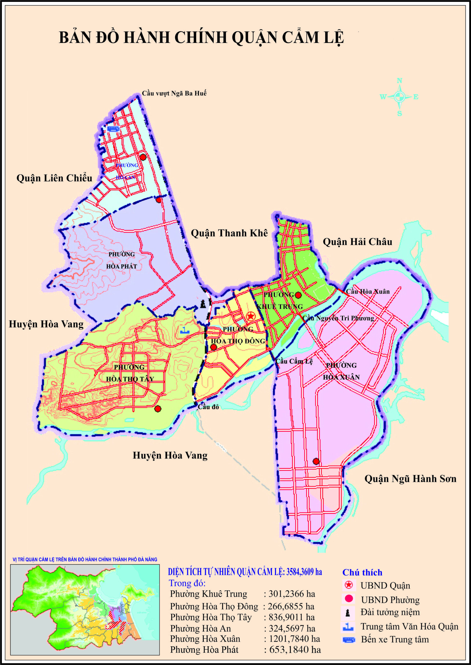 Bản đồ hành chính Quận Cẩm Lệ khổ lớn năm 2022