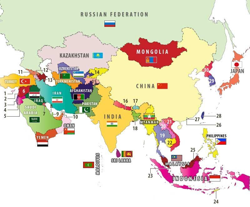 Bản đồ các nước Châu Á Năm 2022