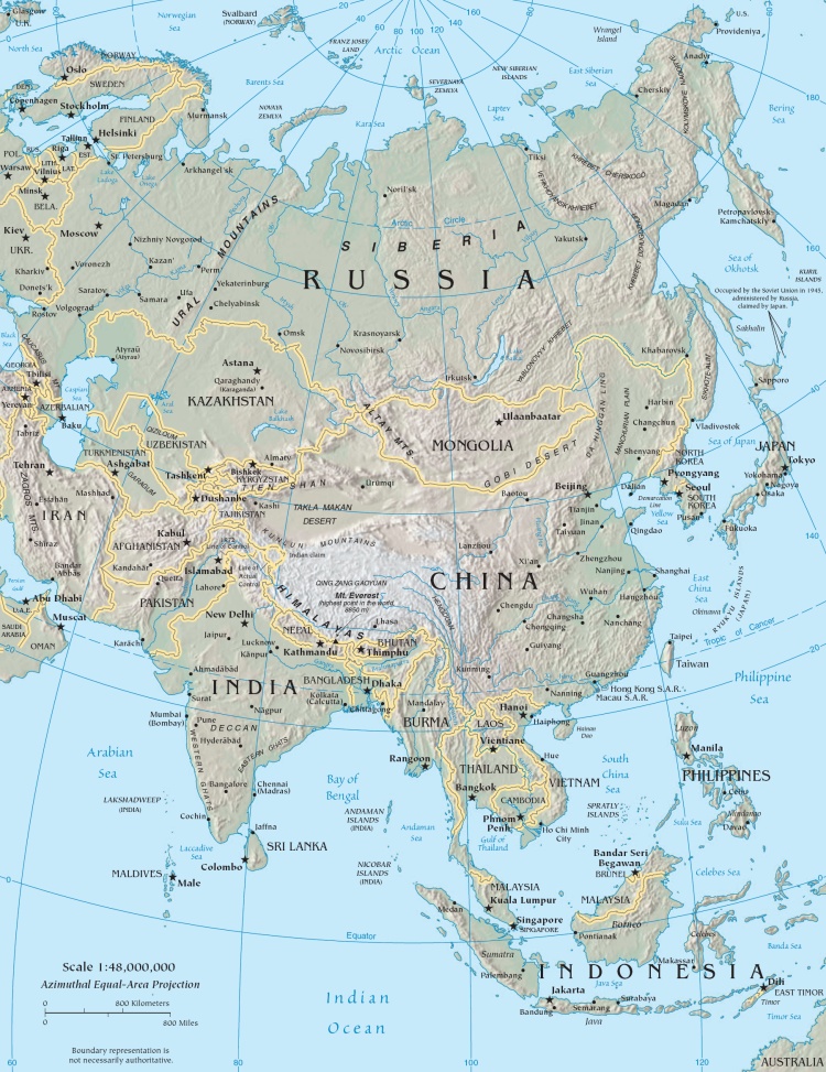 Bản đồ các nước Châu Á khổ lớn mới nhất