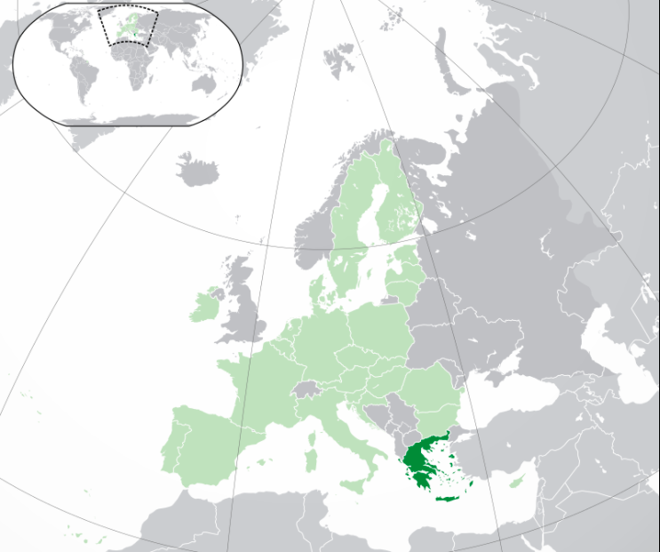 Vị trí địa lý của Hy Lạp trên bản đồ thế giới.