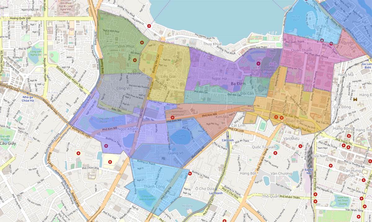 Bản đồ hành chính các phường tại Quận Ba Đình năm 2022