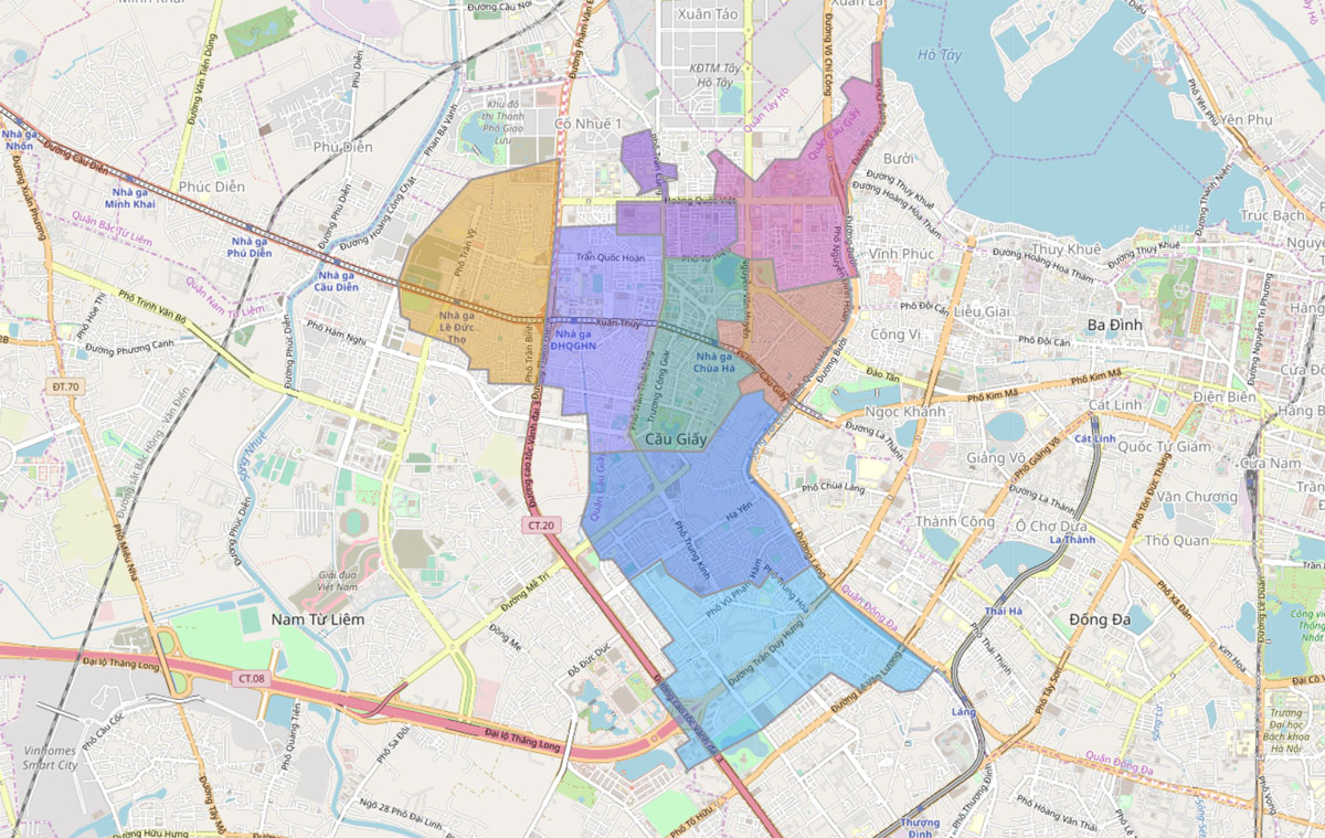 Bản đồ hành chính các  phường tại quận Cầu Giấy năm 2022