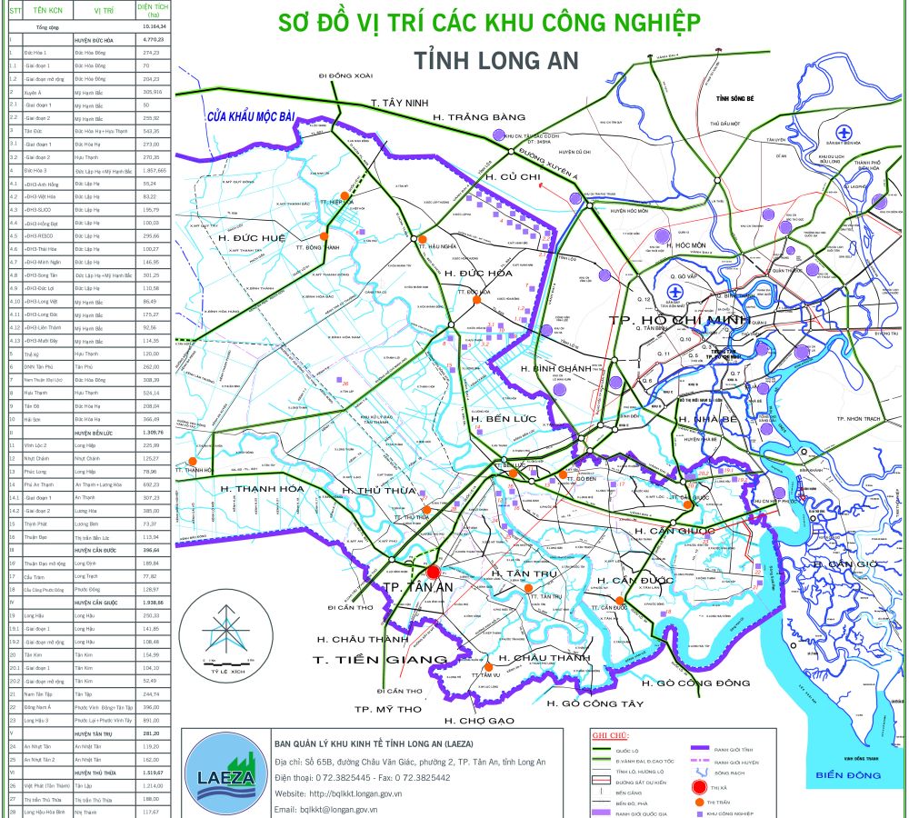 Bản đồ khu công nghiệp tại tỉnh Long An