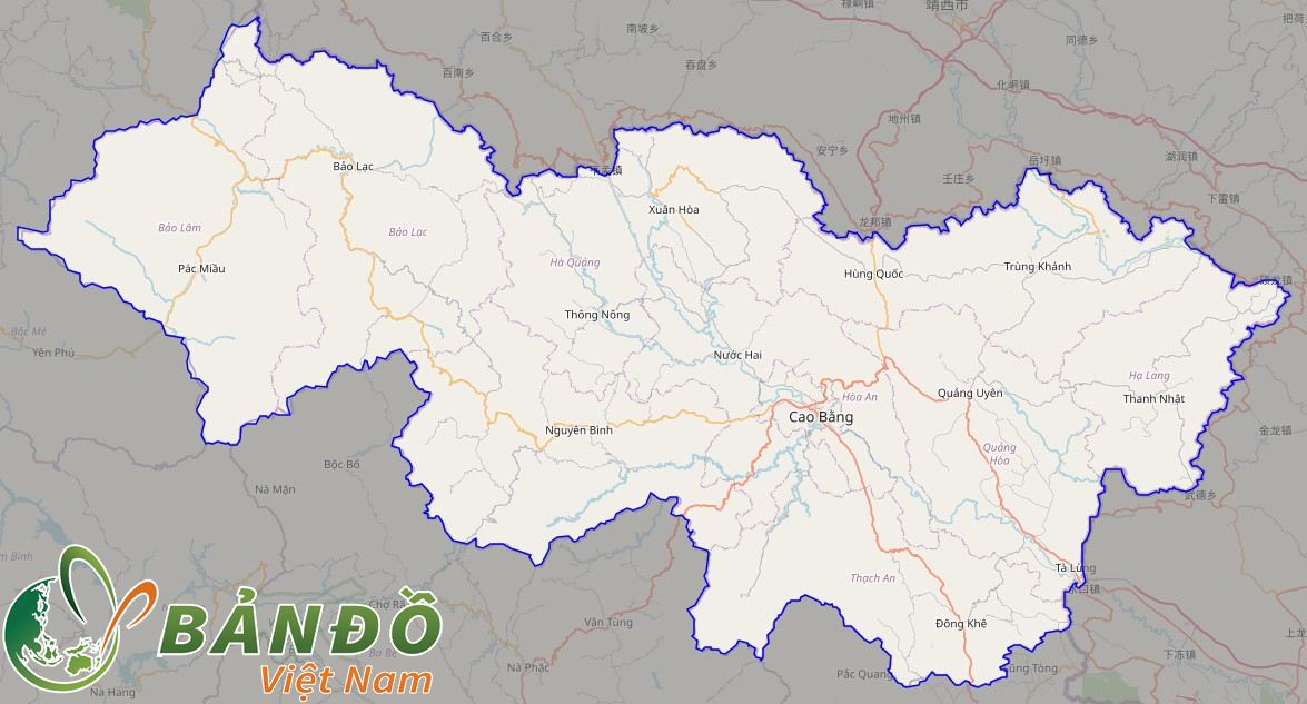 Bản đồ Tỉnh Cao Bằng trên nền Open Street Map