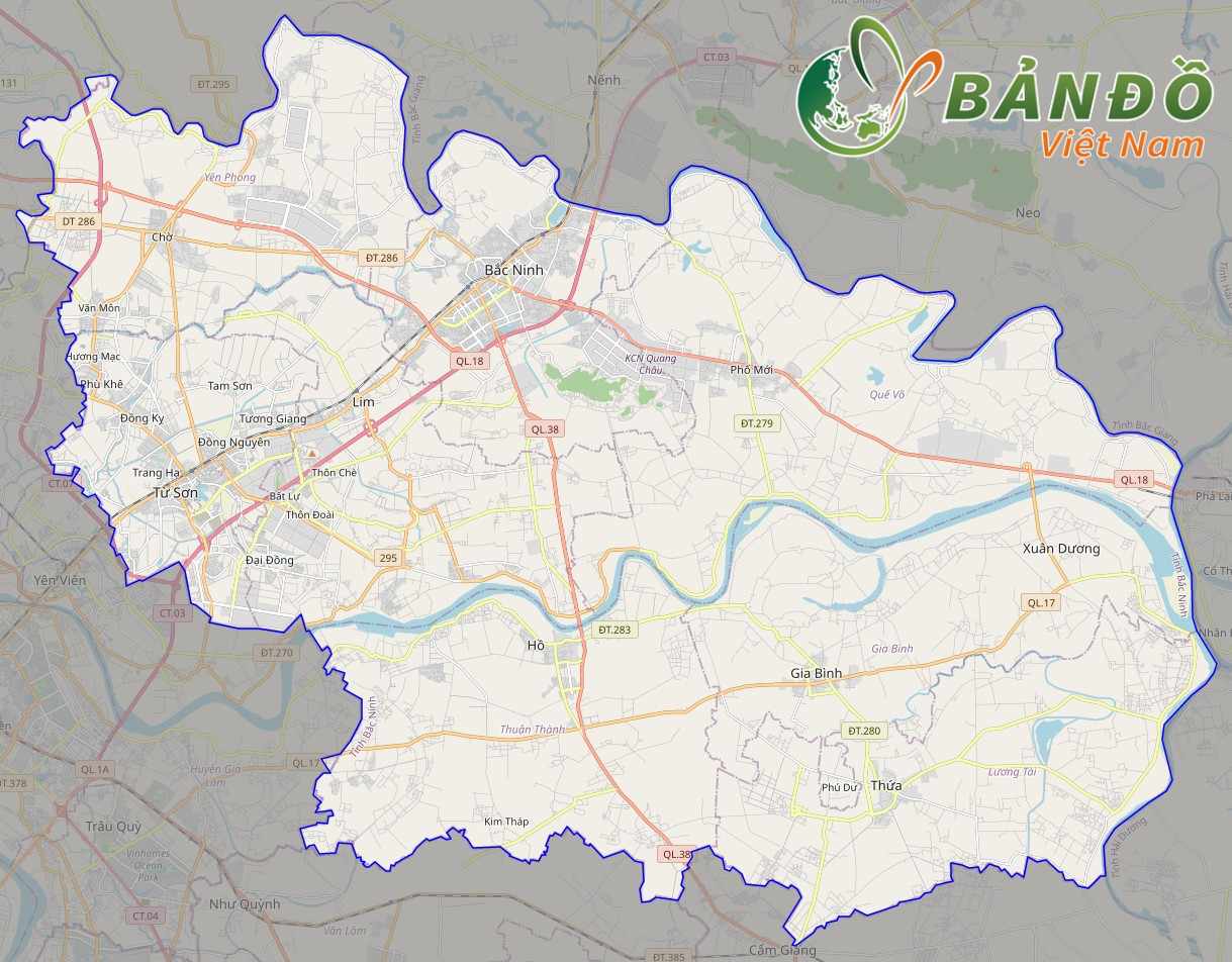 Bản đồ tỉnh Bắc Ninh trên nền tảng Open Street Map