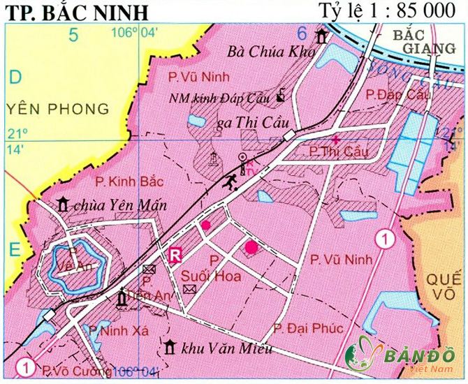 Bản đồ hành chính thành phố Bắc Ninh 
