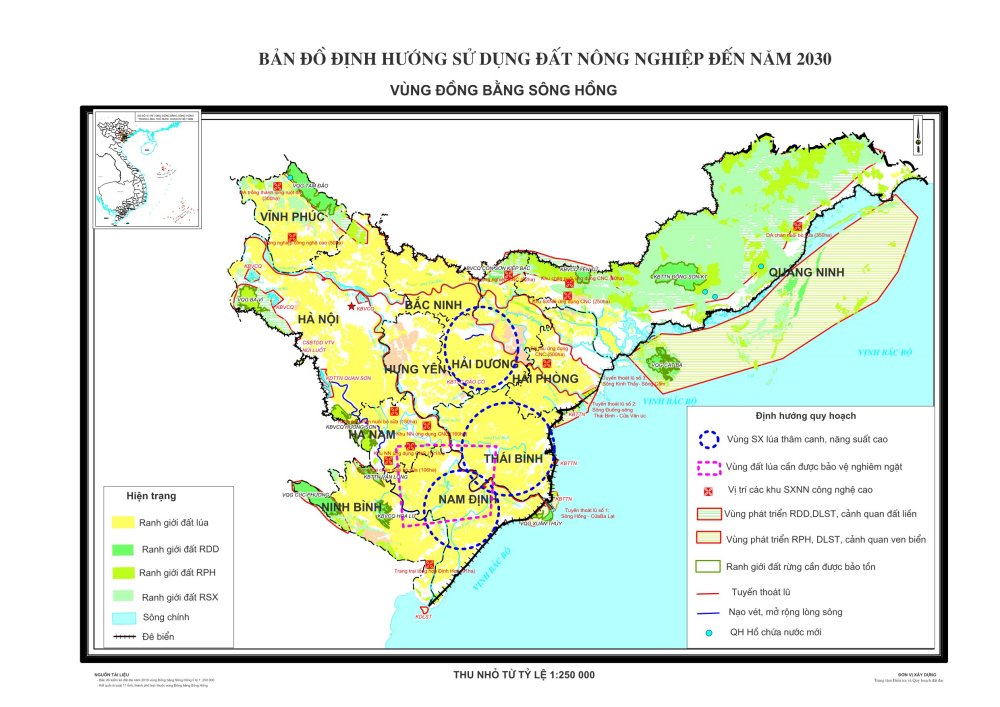 Bản đồ định hướng sử dụng đất nông nghiệp tại vùng Đồng bằng Sông Hồng đến năm 2030