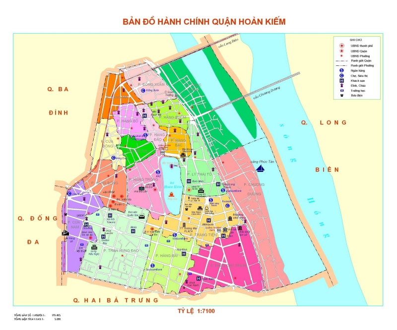 Bản đồ hành chính Quận Hoàn Kiếm khổ lớn năm 2022