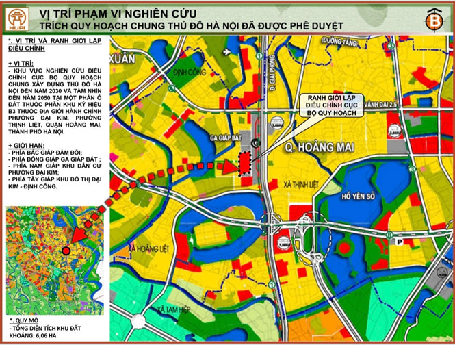 Vị trí khu vực Điều chỉnh cục bộ quy hoạch tại quận Hoàng Mai.