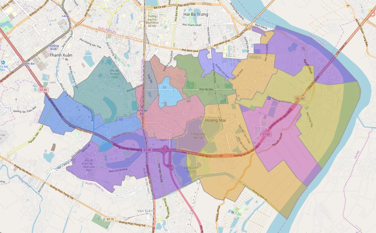 Bản đồ hành chính các phường tại Quận Hoàng Mai khổ lớn