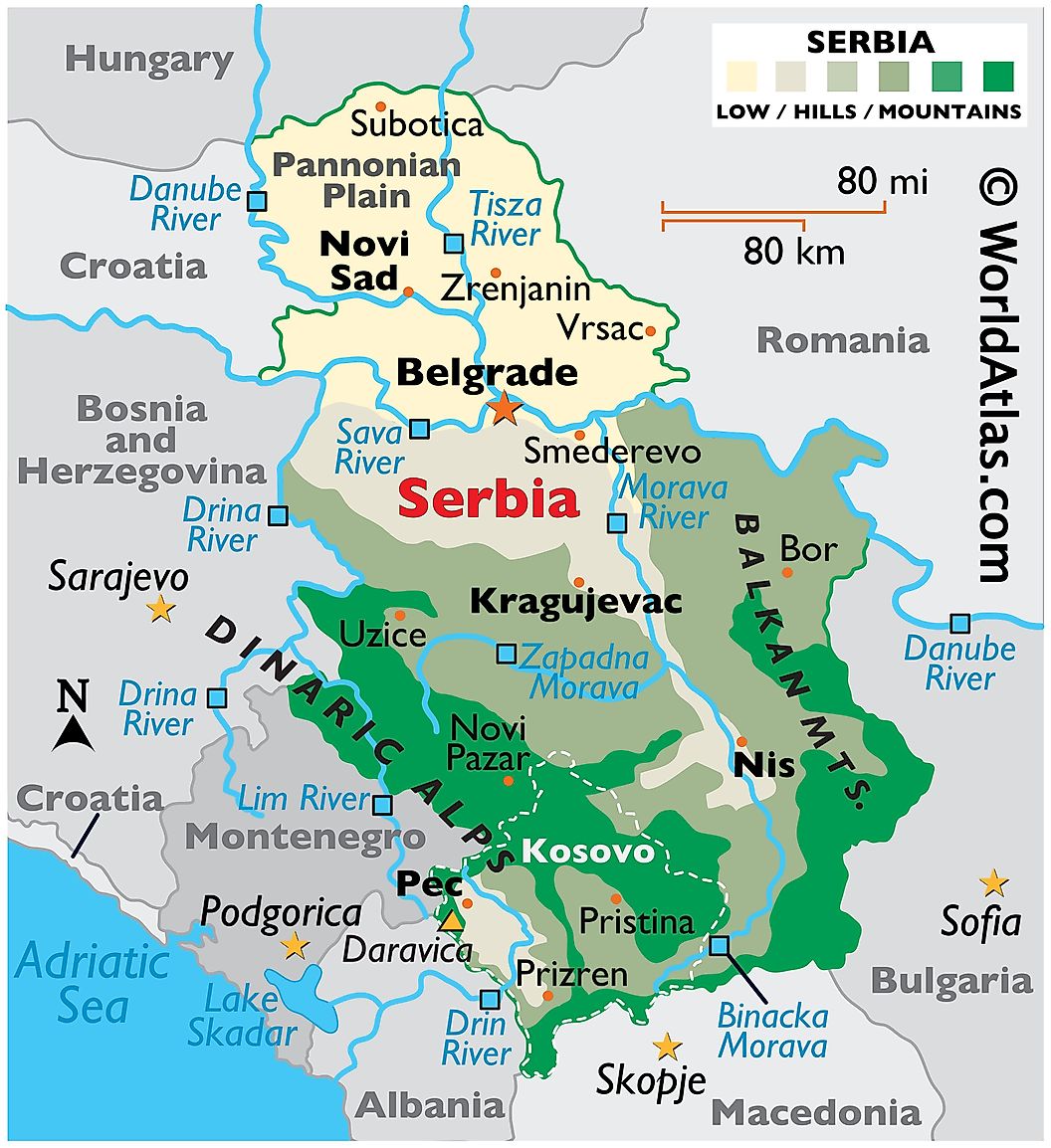 Bản đồ nước Serbia (Serbia Map) khổ lớn năm 2023