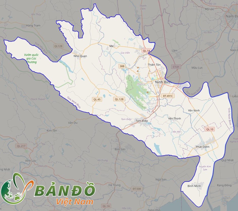 Bản đồ tỉnh Ninh Bình ở trên nền Open Street Map