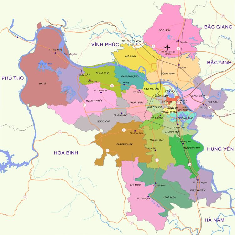 Vị trí Quận Bắc Từ Liêm ở Bản đồ thủ đô Hà Nội