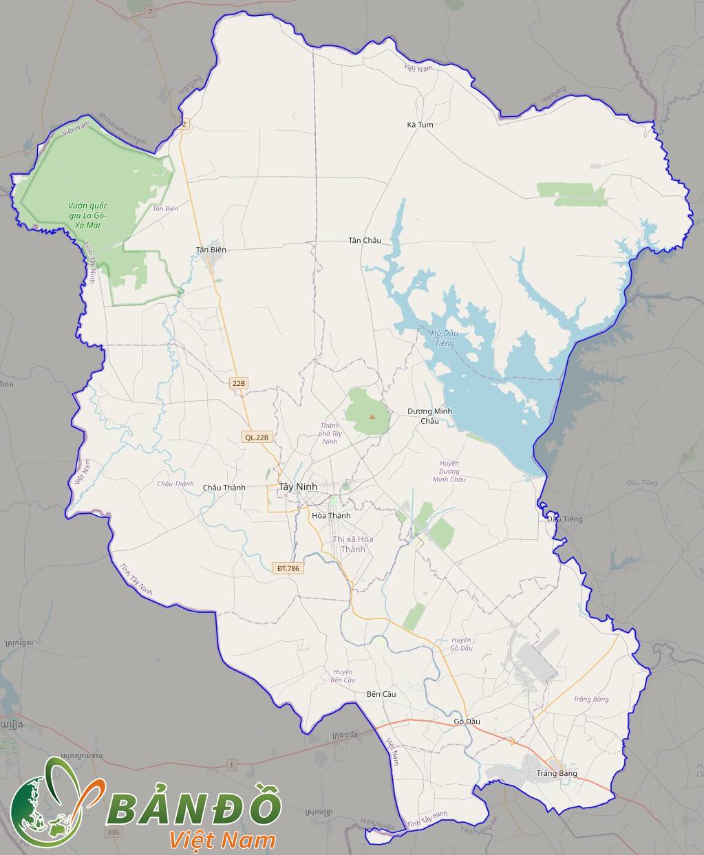 Bản đồ tỉnh Tây Ninh trên nền Open Street Map