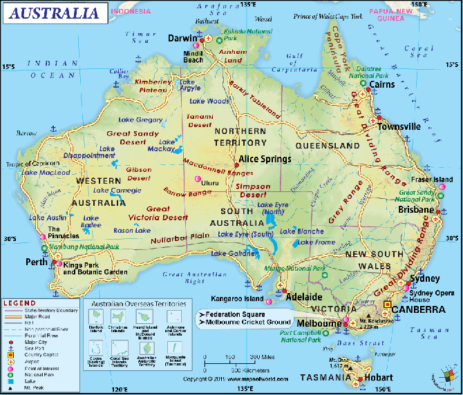 Bản đồ Australia và hệ thống giao thông kết nối