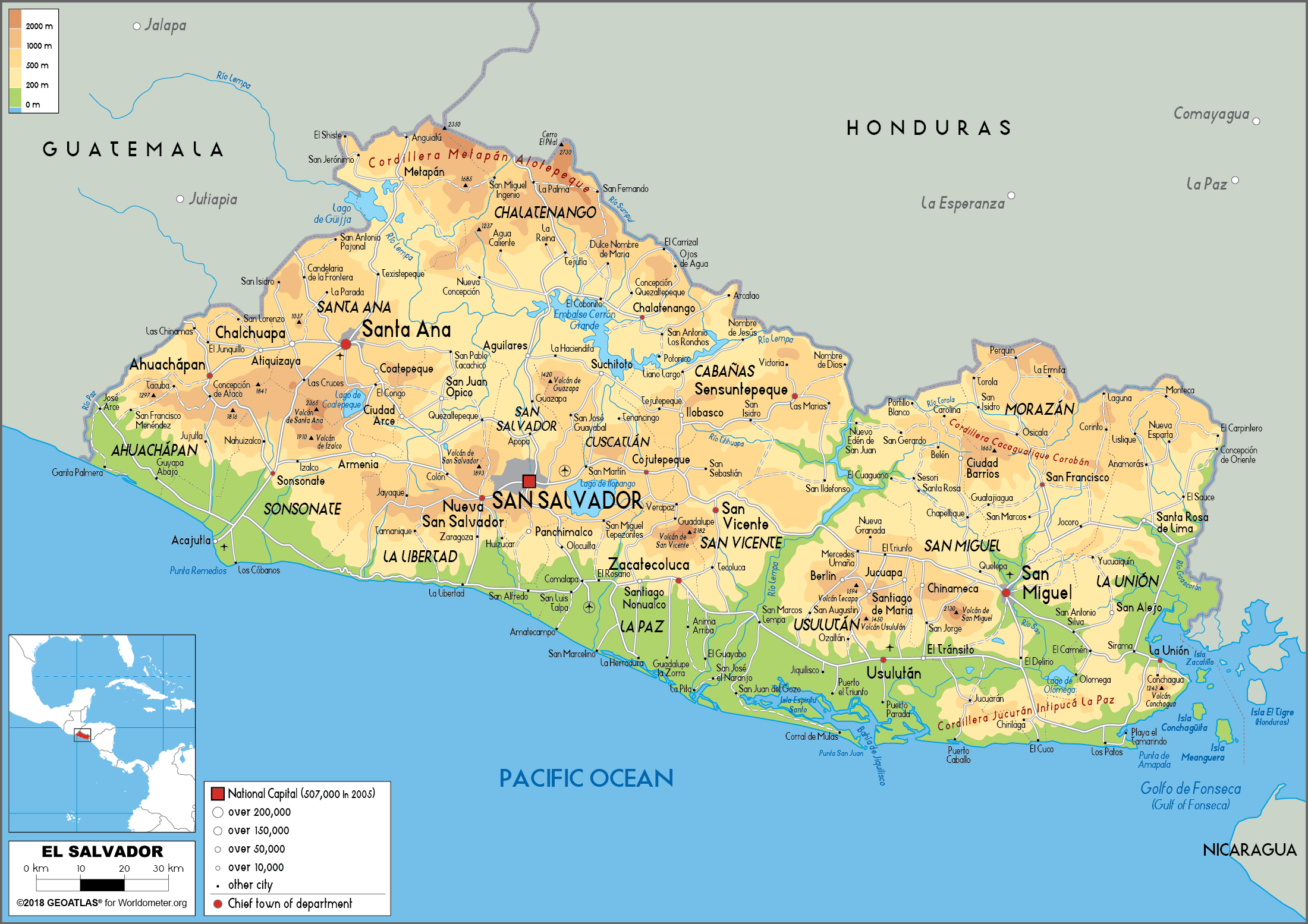 Bản đồ nước El Salvador (El Salvador Map) khổ lớn năm 2023