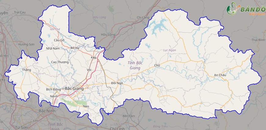 Bản đồ tỉnh Bắc Giang ở trên nền tảng Open Street Map