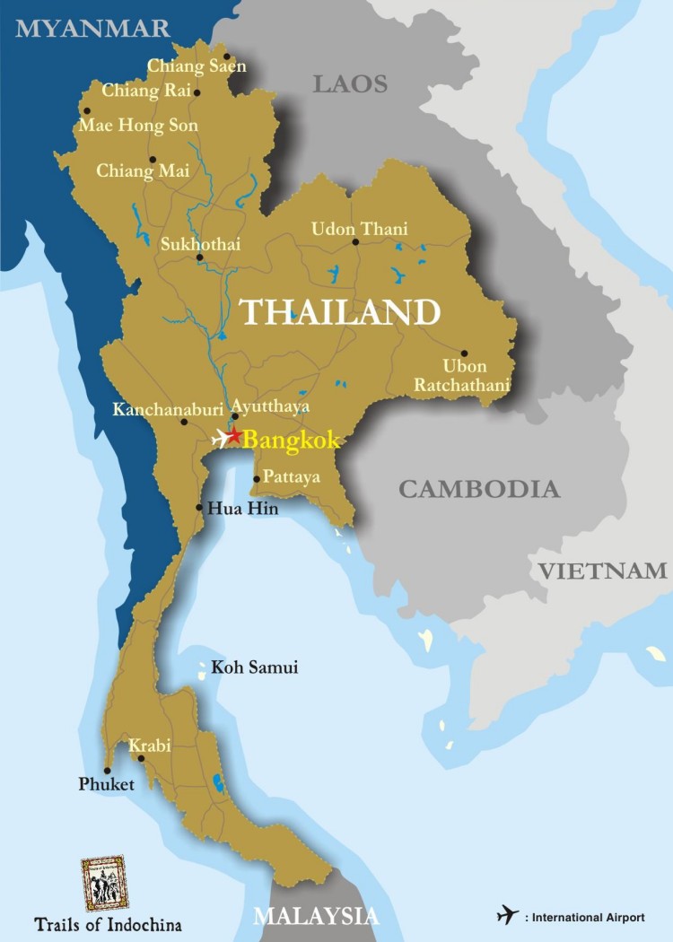 Bản đồ đất nước Thái Lan và các quốc gia láng giềng