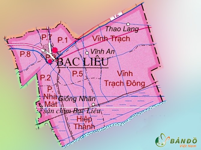 Bản đồ hành chính thành phố Bạc Liêu khổ lớn