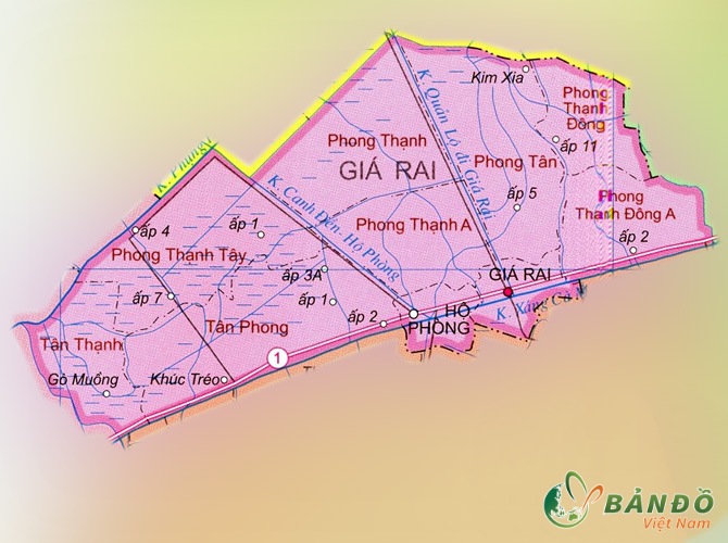 Bản đồ hành chính thị xã Giá Rai 