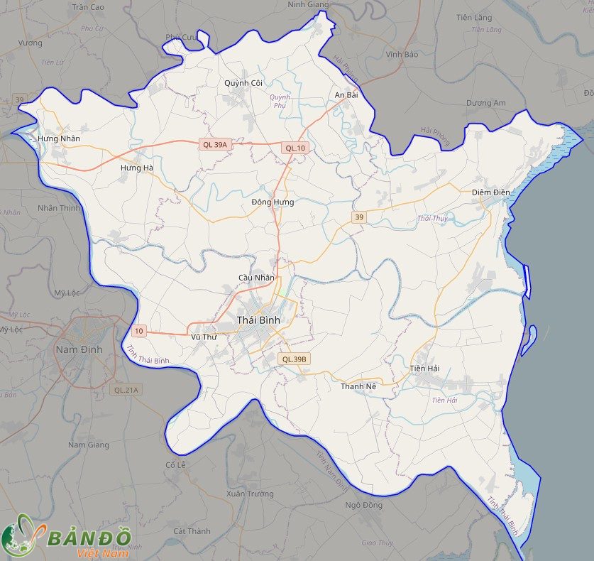 Bản đồ tỉnh Thái Bình ở trên nền tảng Open Street Map