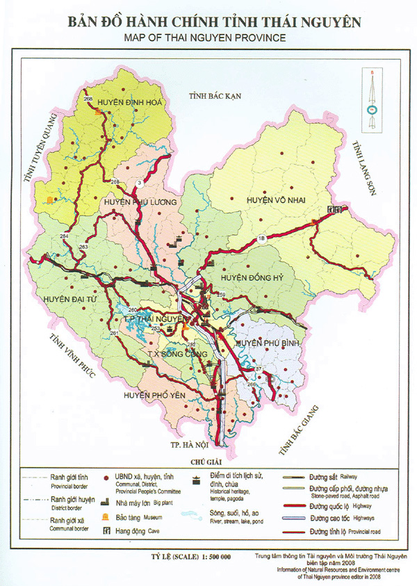 Bản đồ hành chính tỉnh Thái Nguyên mới nhất năm 2022