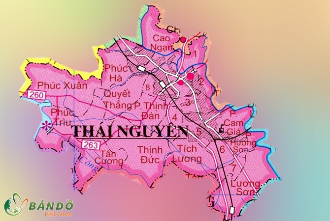 Bản đồ hành chính các phường tại thành phố Thái Nguyên