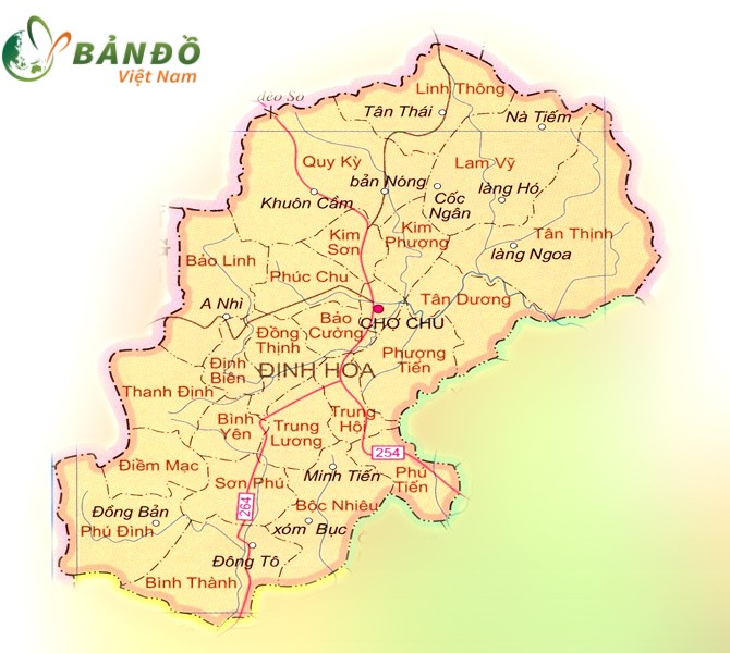 Bản đồ hành chính các xã và thị trấn tại huyện Định Hóa