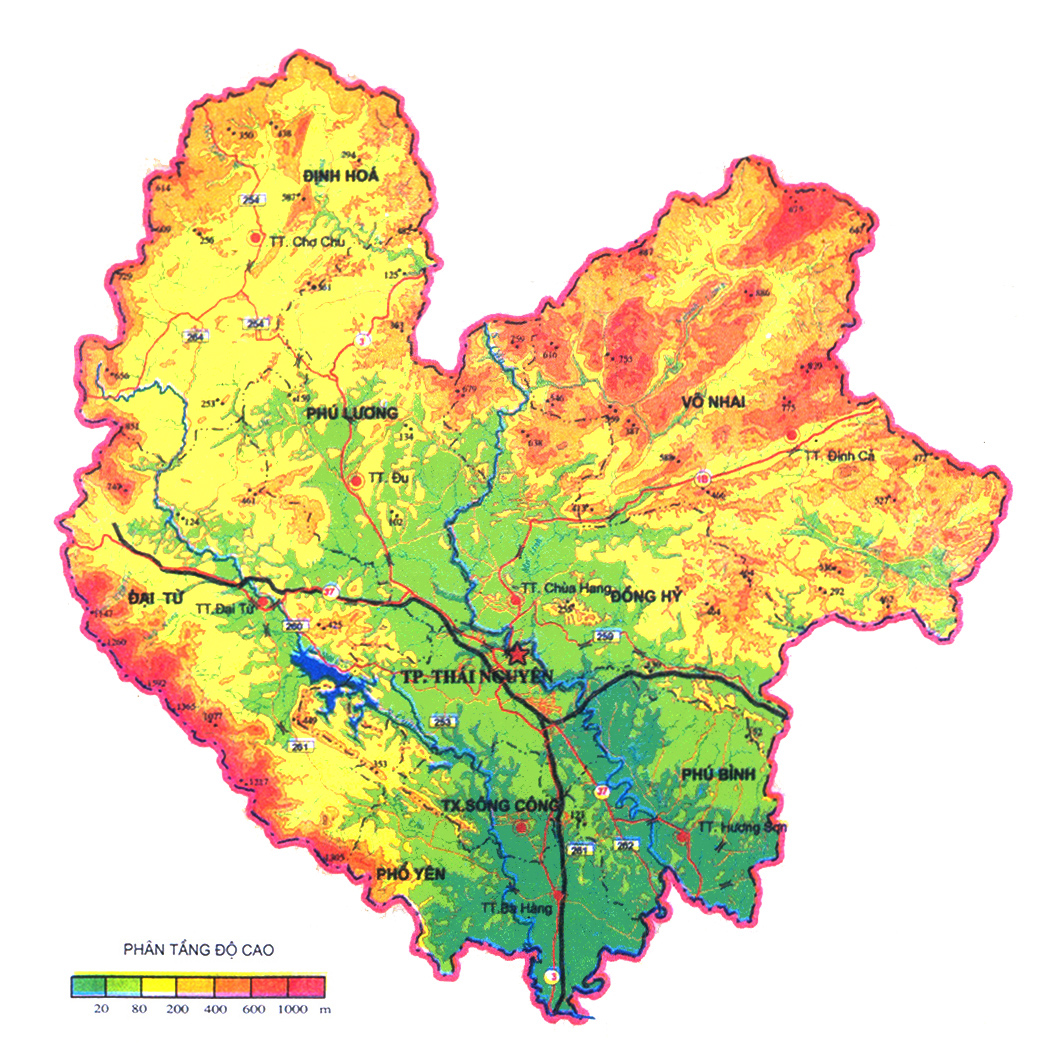 Bản đồ địa hình huyện Đồng Hỷ