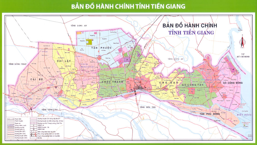 Bản đồ hành chính tỉnh Tiền Giang chi tiết năm 2022