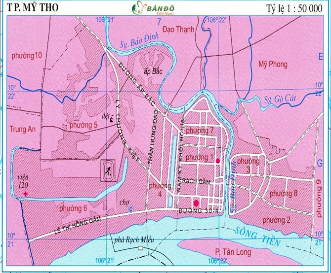Bản đồ hành chính các phường tại Thành phố Mỹ Tho